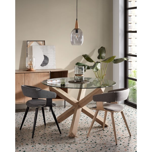 Blagovaonski stol od drveta hrasta sa staklenom pločom Kave Home Nori, ø 120 cm-image-1