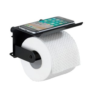 Crni zidni držač toaletnog papira s držačem za mobitel Wenko Classic Plus