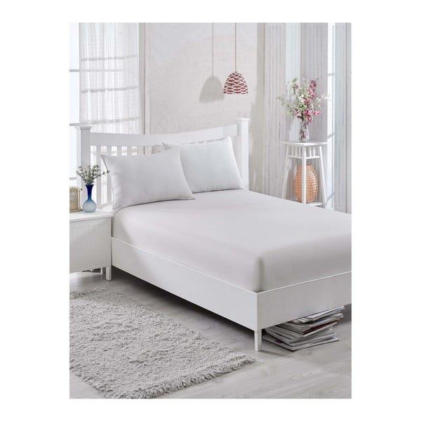 Bijelo-siva pamučna elastična posteljina za krevet za jednu osobu Barbra, 100 x 200 cm