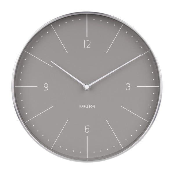 Sivi zidni sat s detaljima u srebrnoj boji Karlsson Normann, ⌀ 28 cm
