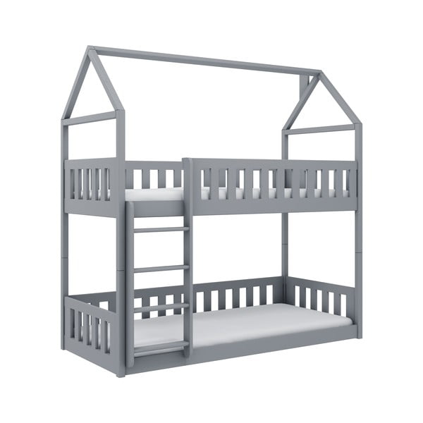 Siva kuća/dječji krevet od borovine na kat 80x200 cm Pola - Lano Meble