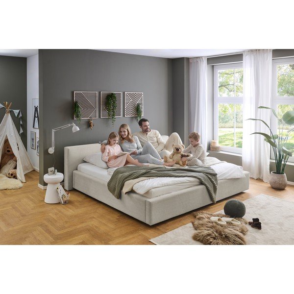 Bež tapecirani bračni krevet s prostorom za odlaganje s podnicom 200x240 cm Cube – Meise Möbel-image-3