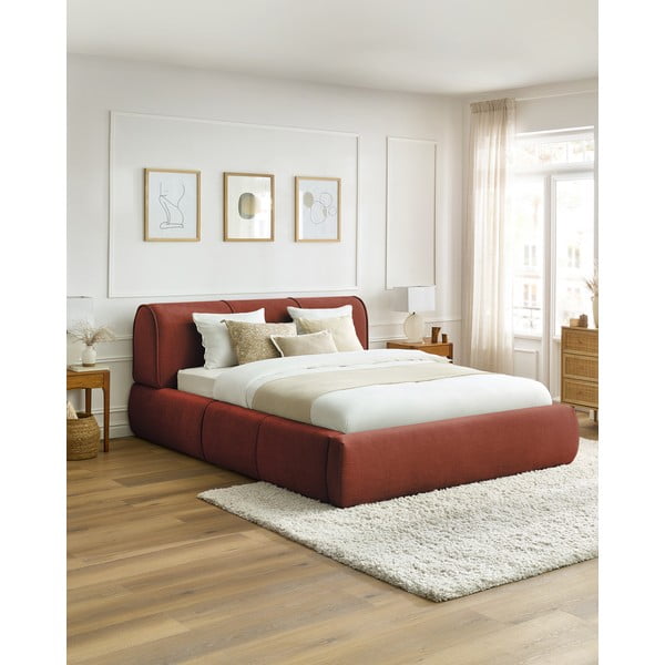 Narančasti tapecirani bračni krevet s prostorom za pohranu s podnicom 180x200 cm Vernon – Bobochic Paris-image-1