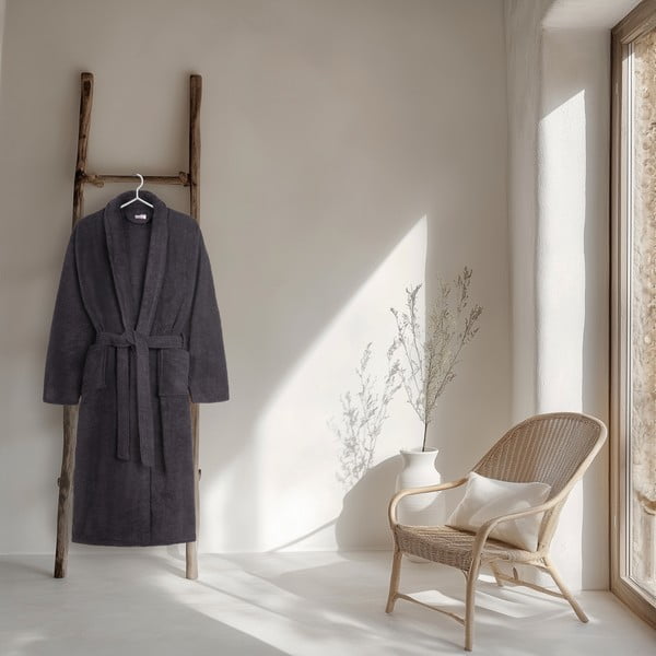 Antracitno sivi pamučan kućni ogrtač XL/XXL Terry – HIP-image-1