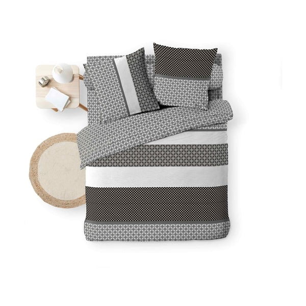 Crno-bijela pamučna posteljina za bračni krevet/za produženi krevet s uključenom plahtom/6-dijelna 240x220 cm Meiko – douceur d'intérieur-image-3