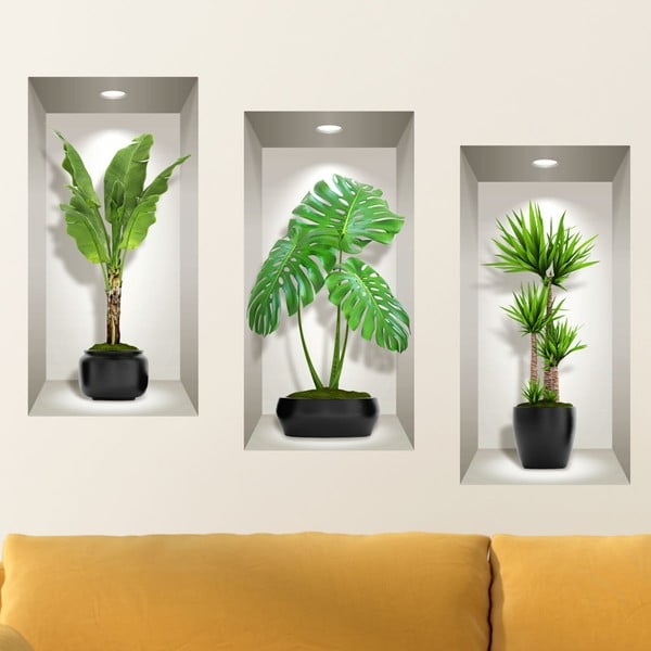 Set od 3 zidne 3D samoljepljive naljepnice Ambiance Green Plants-image-1