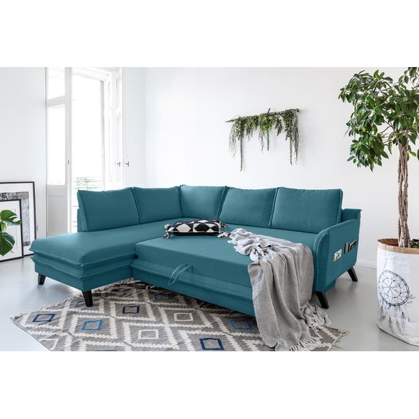 Tirkizna baršunasta kutna garnitura na razvlačenje Miuform Stylish Charlie L, lijevi kut-image-3