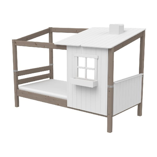 Smeđe-bijeli krevet s kućicom od borovine Flexa Classic Tree House, 90 x 200 cm