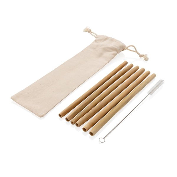 6-dijelni set slamka od bambusa s četkom za čišćenje i pakiranjem XD zbirka