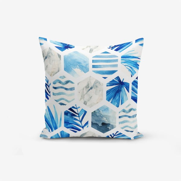 Jastučnica s primjesom pamuka Minimalist Cushion Covers Blue Geometric, 45 x 45 cm