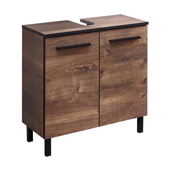 Smeđi viseći ormarić ispod umivaonika u dekoru hrasta bez slavine 60x53 cm Set 374 - Pelipal-image-2