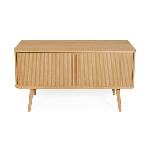 Niska komoda u dekoru hrasta s kliznim vratima u prirodnoj boji 138x75 cm Rove – Woodman-image-2
