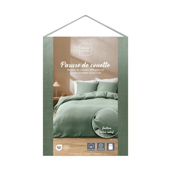 Zelena 3-dijelna pamučna posteljina za bračni krevet 240x220 cm Clara – douceur d'intérieur-image-4