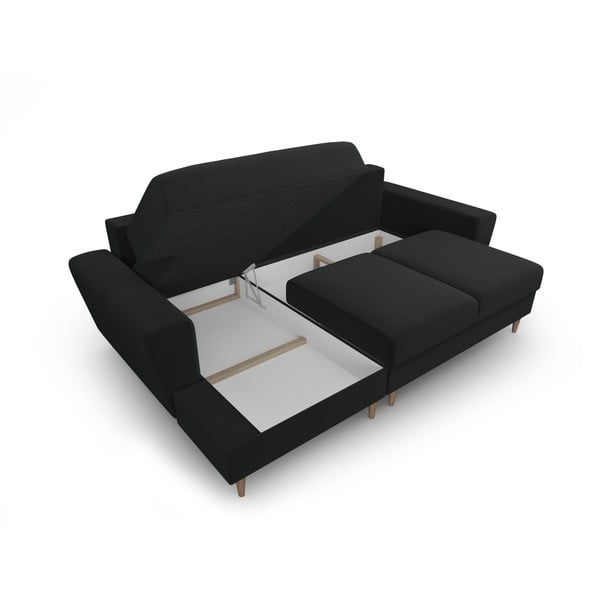 Crna baršunasti sklopiva/s prostorom za odlaganje kutna garnitura (s lijevim kutom/s ležaljkom) Kyoto – Cosmopolitan Design-image-3