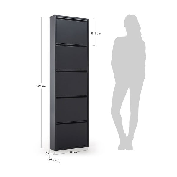 Antracitno sivi metalni preklopni ormarić za cipele 50x169x15 cm Ode – Kave Home-image-2