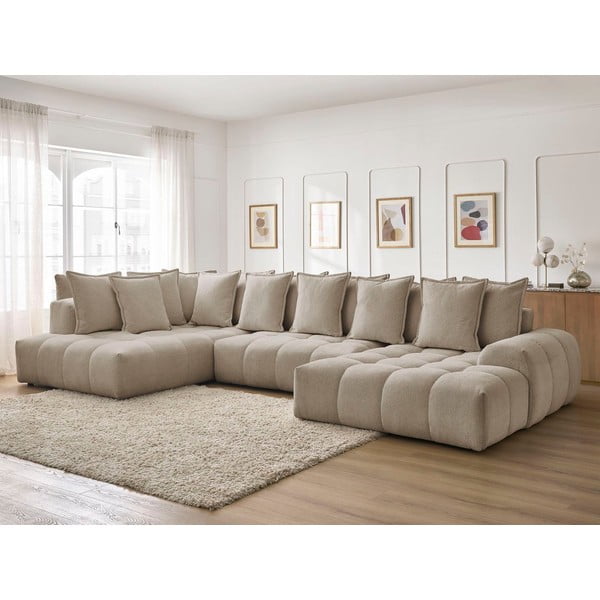 Smeđe-siva sklopiva/s prostorom za odlaganje kutna garnitura od šenila (s lijevim kutom/u obliku slova "U") Everest – Bobochic Paris-image-1