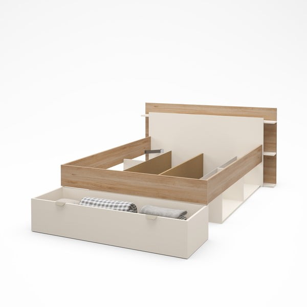 Bijeli/u prirodnoj boji bračni krevet u dekoru hrasta s prostorom za pohranu bez podnice 140x190 cm Albo – Marckeric-image-4