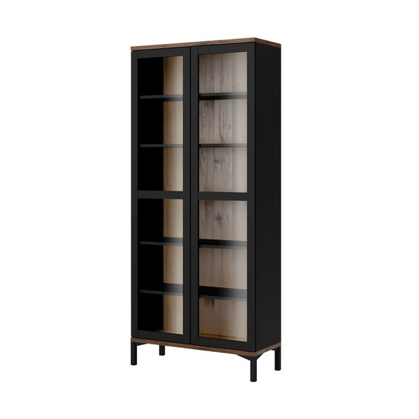 Crna/u prirodnoj boji vitrina u dekoru oraha 89x203x36 cm Roomers – Tvilum-image-3