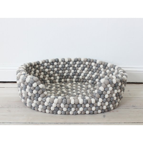 Svjetlosivo-bijeli krevetić za kućne ljubimce od vunenih pompona Wooldot Ball Pet Basket, 80 x 60 cm
