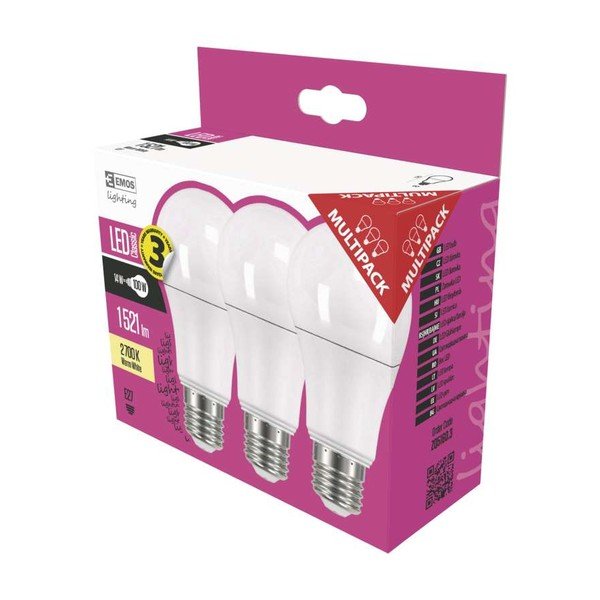 Set od 3 LED žarulje EMOS Classic A60 Warm White, 13,2W E27-image-1