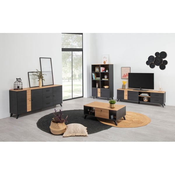 Crni TV stol u dekoru hrasta 181x53 cm Texas - Marckeric-image-1