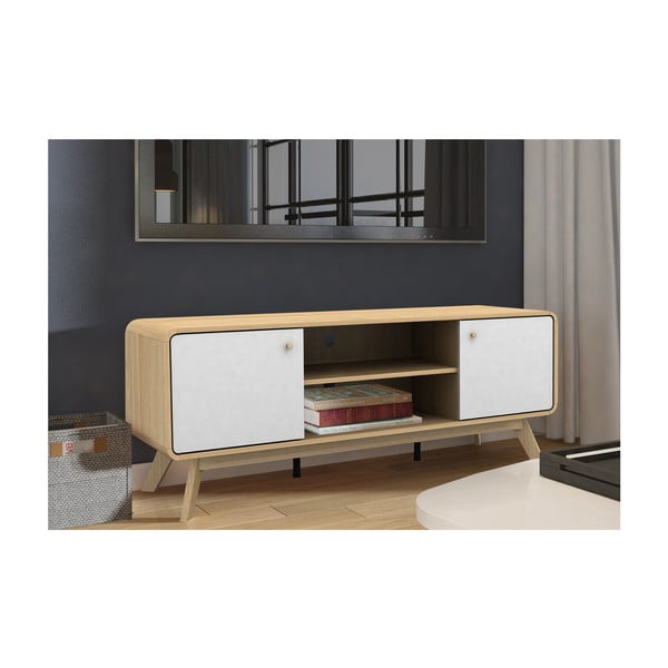 Bijela/u prirodnoj boji TV komoda u dekoru hrasta 140x53 cm Caitlin – Støraa-image-4