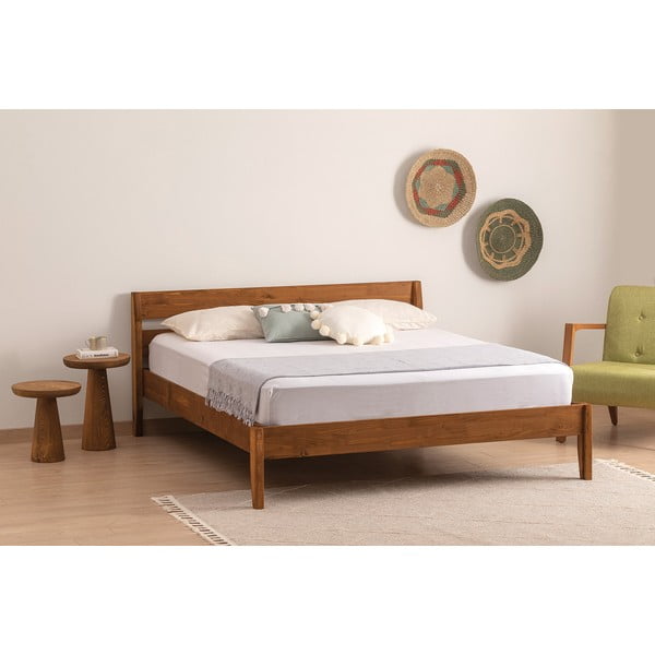 Krevet od masivne smreke s podnicom 90x200 cm u prirodnoj boji/tamno smeđi Venus – Kalune Design-image-1