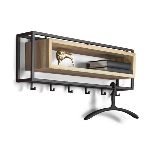 Crna/u prirodnoj boji metalna zidna vješalica s policom 78 cm School – Spinder Design-image-2