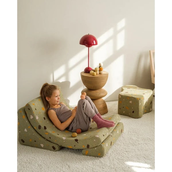 Zeleni dječji tabure od bouclé tkanine/od šenila Terrazzo Cloud – Wigiwama-image-2