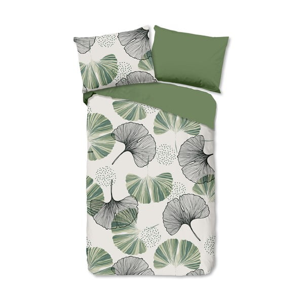 Zelena/krem pamučna posteljina za krevet za jednu osobu 140x200 cm – Good Morning
