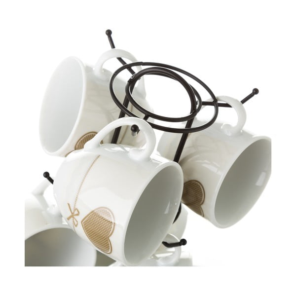 Set od 6 šalica s tanjurićima na metalnom stalku Unimasa Heart-image-3