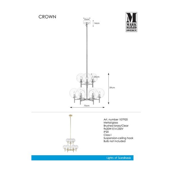 Luster Markslöjd Crown Pendant L Clear 9L-image-1