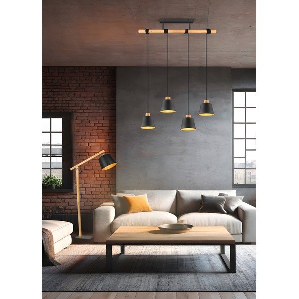 Crna/u prirodnoj boji viseća svjetiljka s metalnim sjenilom ø 18 cm Harris – Trio-image-3