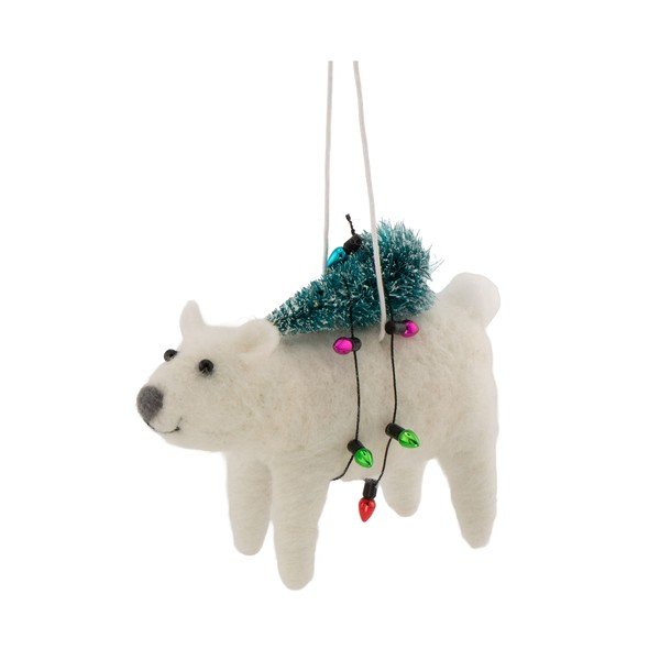 Tekstilni ukas za božićno drvce 12 cm Polar Bear with Christmas Lights – Sass & Belle