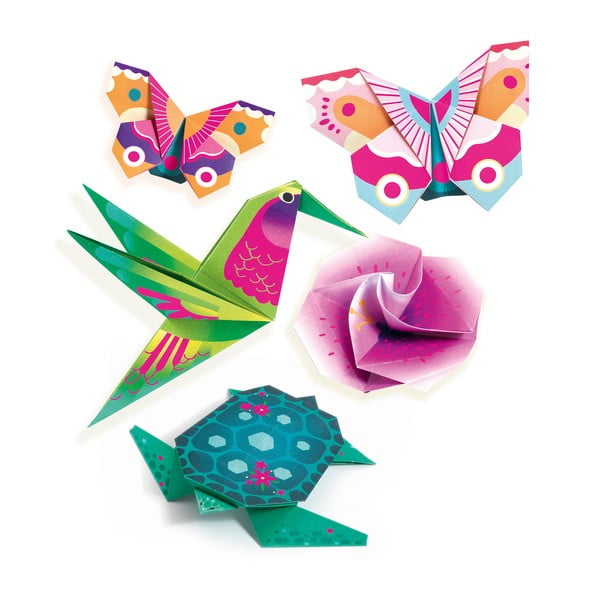 Komplet od 24 origami papira s uputama Djeco Neon Tropics