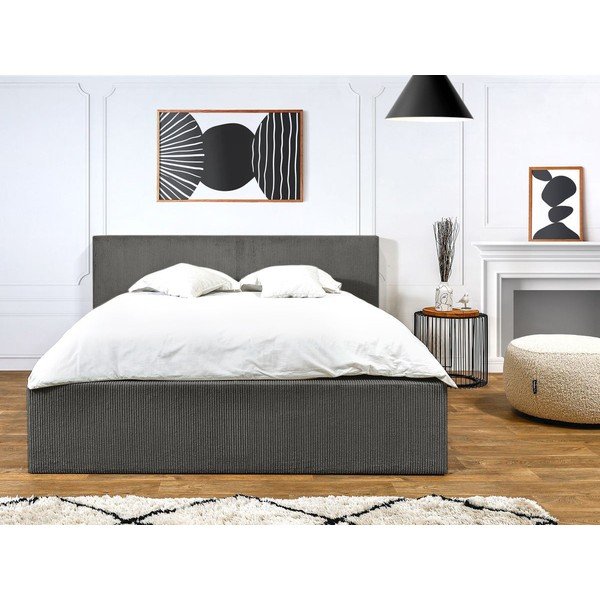Tamno sivi tapecirani bračni krevet s prostorom za odlaganje s podnicom 160x200 cm Nihad – Bobochic Paris-image-2