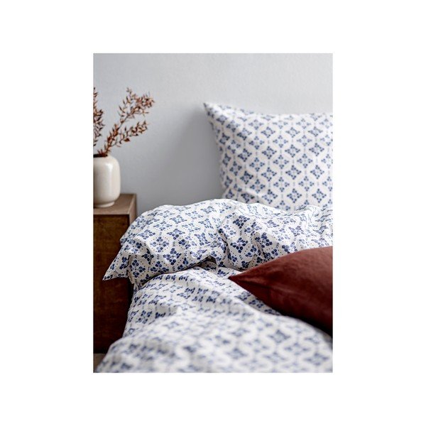 Bijela/plava pamučna posteljina za krevet za jednu osobu 140x200 cm Heirloom – Södahl-image-1
