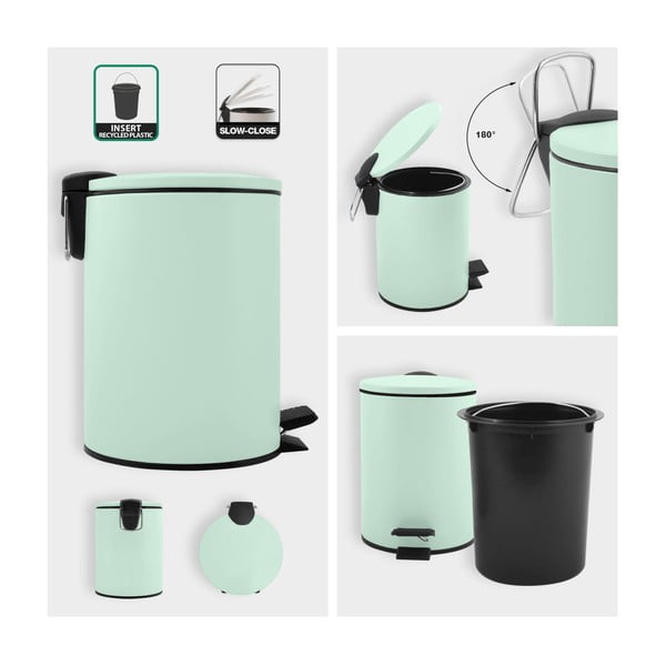 Mentol zelena željezna kanta za smeće s pedalom 3 l   Adelar – Spirella-image-2