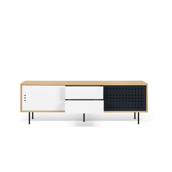 TV komoda u hrastovom drvu s crno-bijelim detaljima TemaHome Dann Dots, dužina 201 cm-image-1