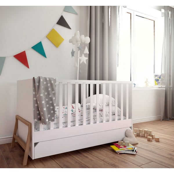 Bijeli dječji krevetić s ladicom BELLAMY Lotta, 70 x 140 cm-image-1