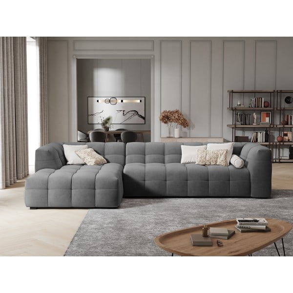 Siva baršunasta kutna garnitura Windsor & Co Sofas Vesta, lijevi kut-image-1