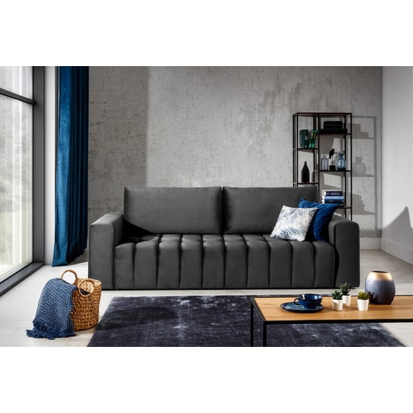 Tamno siva baršunasti sklopiva/s prostorom za odlaganje sofa 247 cm Lazaro – ELTAP-image-1