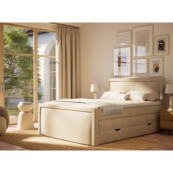 Bež boxspring krevet s prostorom za odlaganje 160x200 cm Fresco – Maison de Rêve-image-1