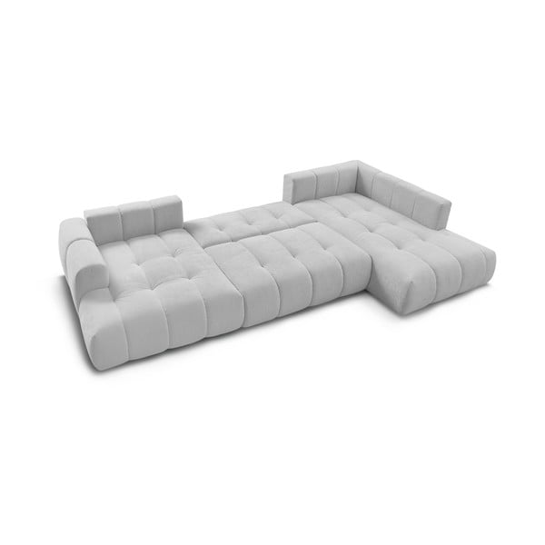 Svijetlo siva sklopiva/s prostorom za odlaganje kutna garnitura (s desnim kutom/u obliku slova "U") Fuji – Bobochic Paris-image-4