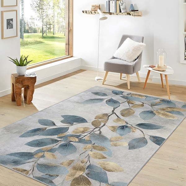 Svijetlo plavi/u zlatnoj boji perivi tepih 120x180 cm Golden Leaves – Mila Home-image-2