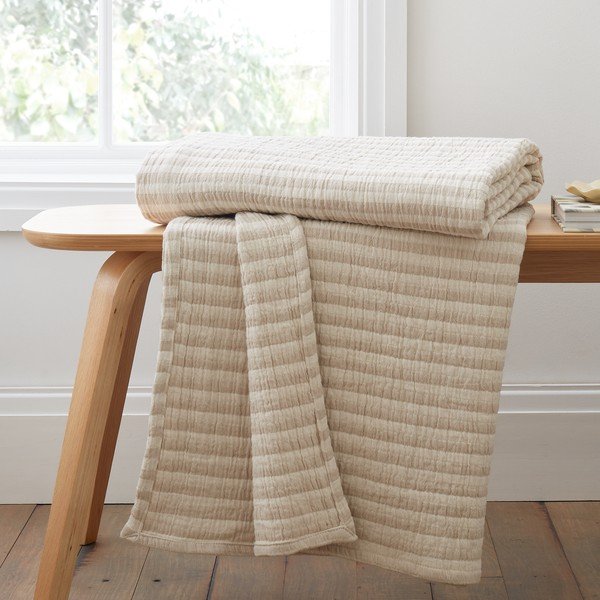Pamučna deka u prirodnoj boji 150x200 cm Cotton Muslin Stripe – Bianca-image-1