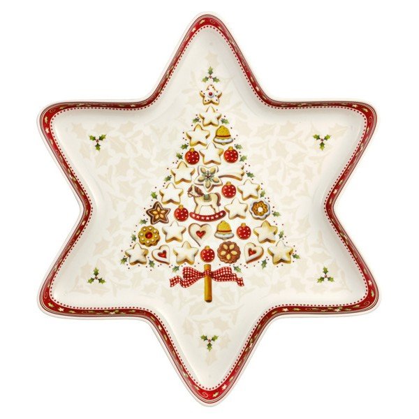 Crveno-bijela porculanska božićna zdjela za posluživanje u obliku zvijezde Villeroy & Boch Gingerbread Village, 37,2 x 32,5 cm-image-2