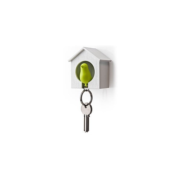 Bijela vješalica za ključeve sa zelenim Qualy Sparrow privjeskom za ključeve