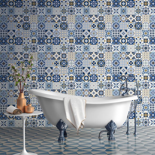 Set od 60 zidnih naljepnica Ambiance Azulejos Nelia, 10 x 10 cm