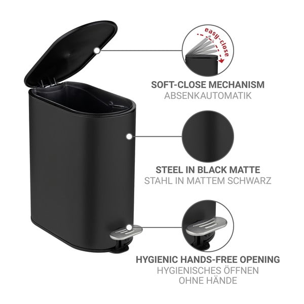 Mat crna željezna kanta za smeće s pedalom 5 l Collungo – Wenko-image-3